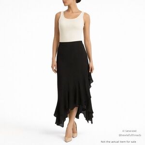 Joseph Ribkoff Size 10 Black Asymmetrical Handkerchief Skirt Vintage Designer